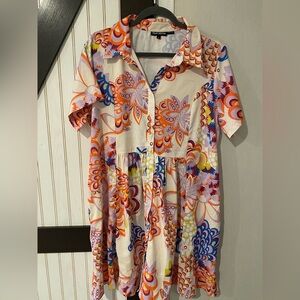 Tolani Collection - Short Sleeve Dress with Ruffle Trim Boho Springy Beautiful L